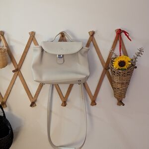 Cream Leather Top-Handle Shoulder Bag